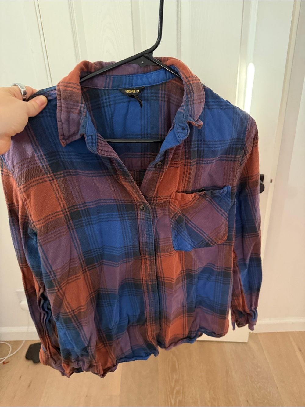 Forever 21 Blue and Orange Plaid Button-Up Shirt